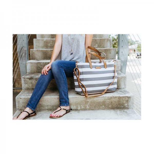 GRAY STRIPE TOTE BAG WHITE ELM -THE AQUILA