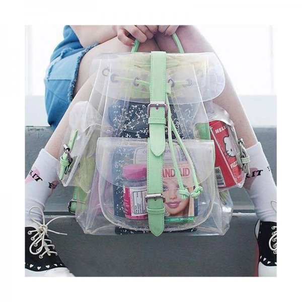 SUMMER CLEAR BACKPACK CUTE KNAPSACK SATCHEL TRANSPARENT - GREEN