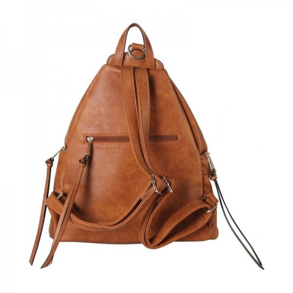 PU LEATHER FASHION BACKPACK WITH ZIPPER POCKETS ON BOTH SIDE WOMENS PURSE HANDBAG AB-052 - BLUSH