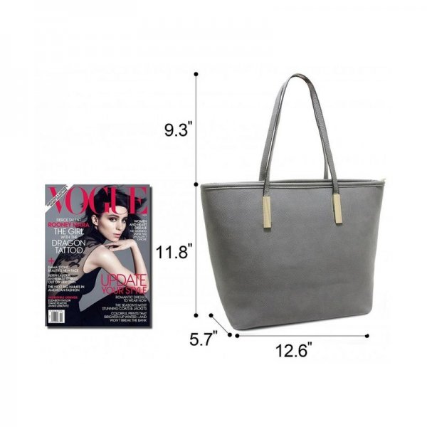 WOMENS SOFT PU LEATHER TOP HANDLE SHOULDER HANDBAG LARGE WORK TOTE BAG - GREY