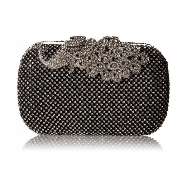 BLING PEACOCK CLUTCH PURSE RHINESTONES CRYSTAL EVENING CLUTCH BAGS - BLACK