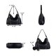 WOMEN HANDBAG PU LEATHER PURSE DOUBLE ZIPPER HOBO STYLE 3 WAYS SHOULDER BAG - BLACK