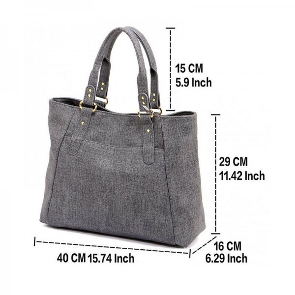 WOMEN'S PU LEATHER HANDBAGS LIGHTWEIGHT TOTE CASUAL WORK BAG - 1-GREY