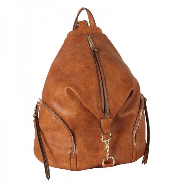 PU LEATHER FASHION BACKPACK WITH ZIPPER POCKETS ON BOTH SIDE WOMENS PURSE HANDBAG AB-052 - BLUSH