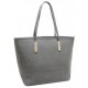 WOMENS SOFT PU LEATHER TOP HANDLE SHOULDER HANDBAG LARGE WORK TOTE BAG - GREY