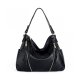 WOMEN HANDBAG PU LEATHER PURSE DOUBLE ZIPPER HOBO STYLE 3 WAYS SHOULDER BAG - BLACK