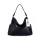 WOMEN HANDBAG PU LEATHER PURSE DOUBLE ZIPPER HOBO STYLE 3 WAYS SHOULDER BAG - BLACK