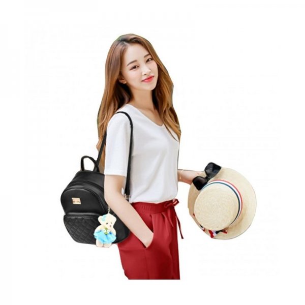 WOMEN CUTE LEATHER LAIDES SHOPPING CASUAL BACKPACK TRAVLE BACKPACK FOR GIRLS - BLACK