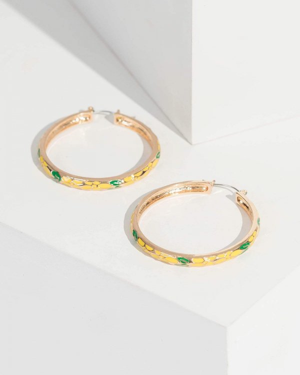 Gold Painted Daisy Detail Hoop Earrings