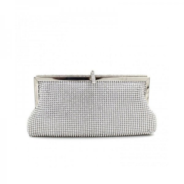 EVENING BAG FIT & WIT WOMENS RHINESTONE EVENING COCKTAIL WEDDING PARTY HANDBAG CLUTCH PURSE - SILVER