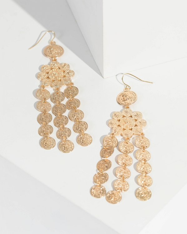 Gold Coin Tassel Detail Drop Earrings