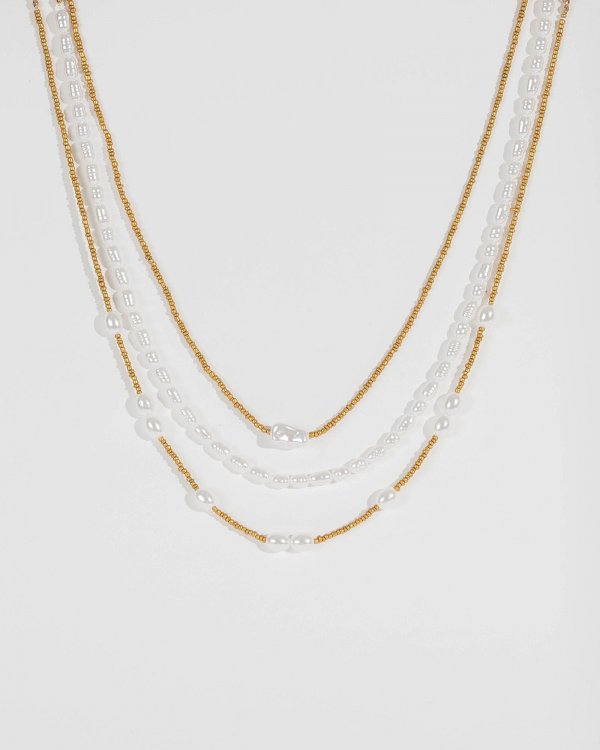 Gold Beaded Pearl Multi Pack Necklaces