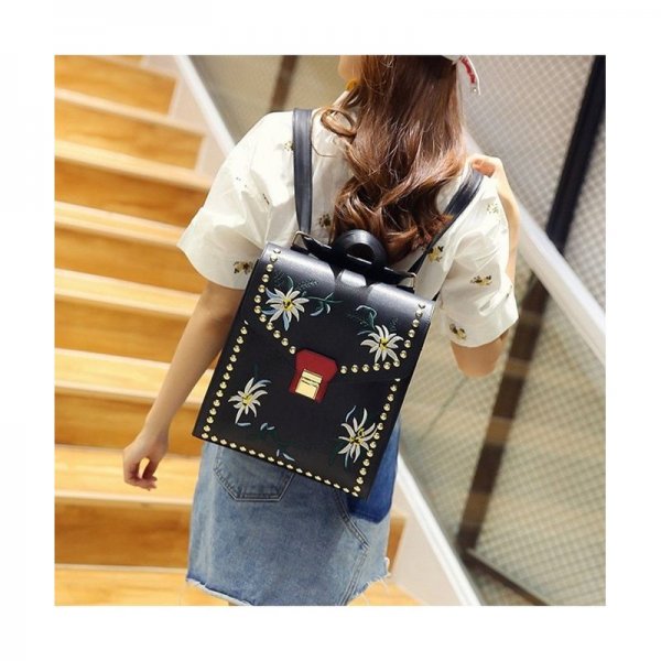 FASHION EMBROIDERED LEATHER BACKPACK SHOULDER BAG FOR WOMEN - L028-ROSEWHITE