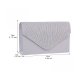 WOMEN RHINESTONE FROSTED EVENING CLUTCH BAG CLASSIC PLEATED ENVELOPE CLUTCH HANDBAG - SILVER