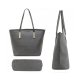 WOMENS SOFT PU LEATHER TOP HANDLE SHOULDER HANDBAG LARGE WORK TOTE BAG - GREY