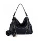 WOMEN HANDBAG PU LEATHER PURSE DOUBLE ZIPPER HOBO STYLE 3 WAYS SHOULDER BAG - BLACK