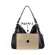 WOMEN HANDBAG PU LEATHER PURSE DOUBLE ZIPPER HOBO STYLE 3 WAYS SHOULDER BAG - BLACK