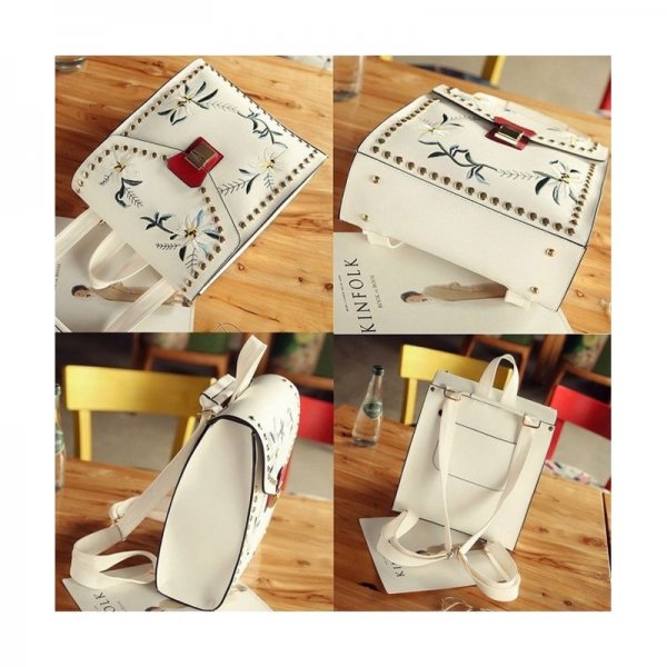 FASHION EMBROIDERED LEATHER BACKPACK SHOULDER BAG FOR WOMEN - L028-ROSEWHITE